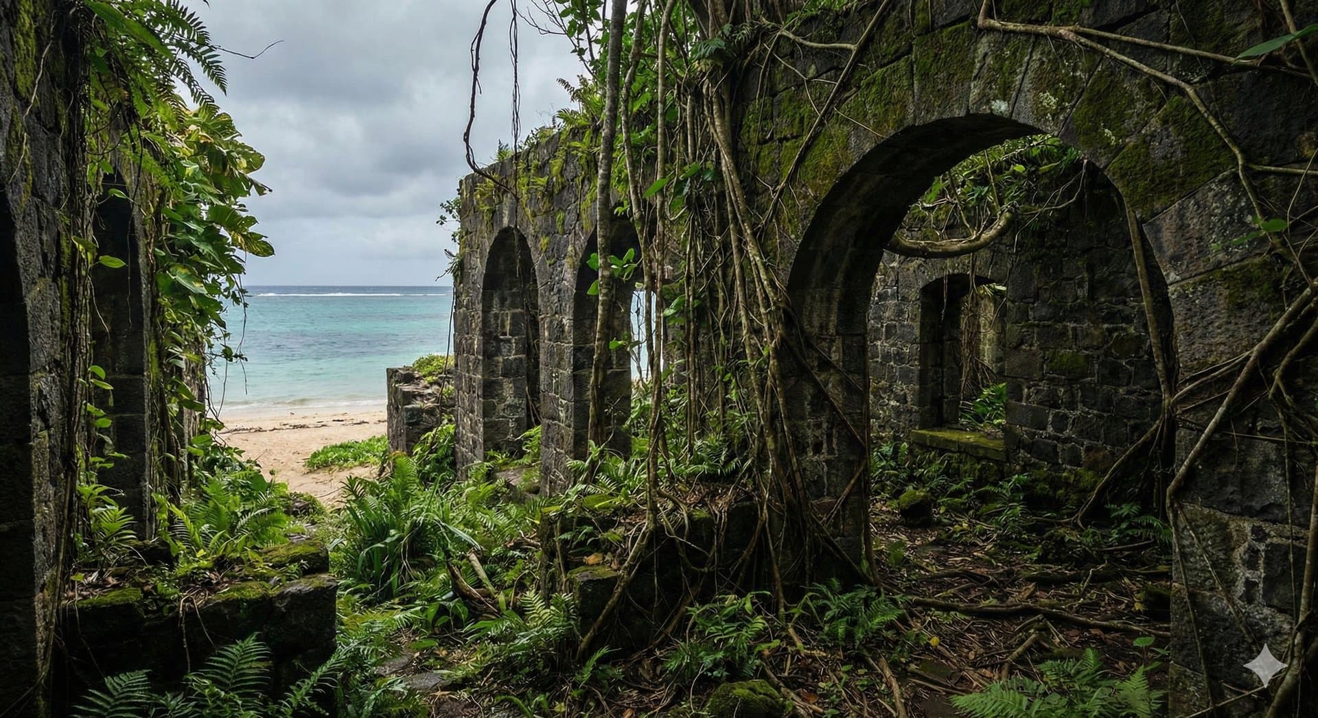 Ruines historiques de Balaclava au bord du lagon