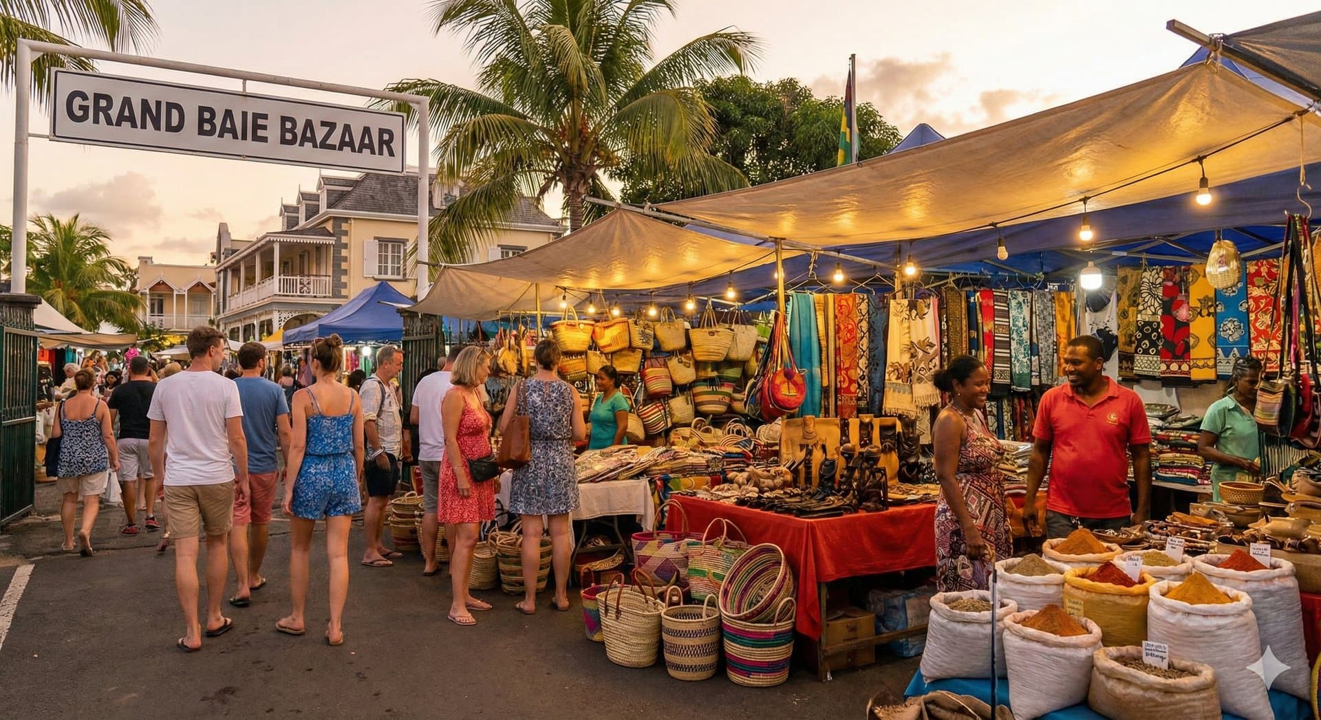 Bazar de Grand Baie avec artisanat et souvenirs mauriciens