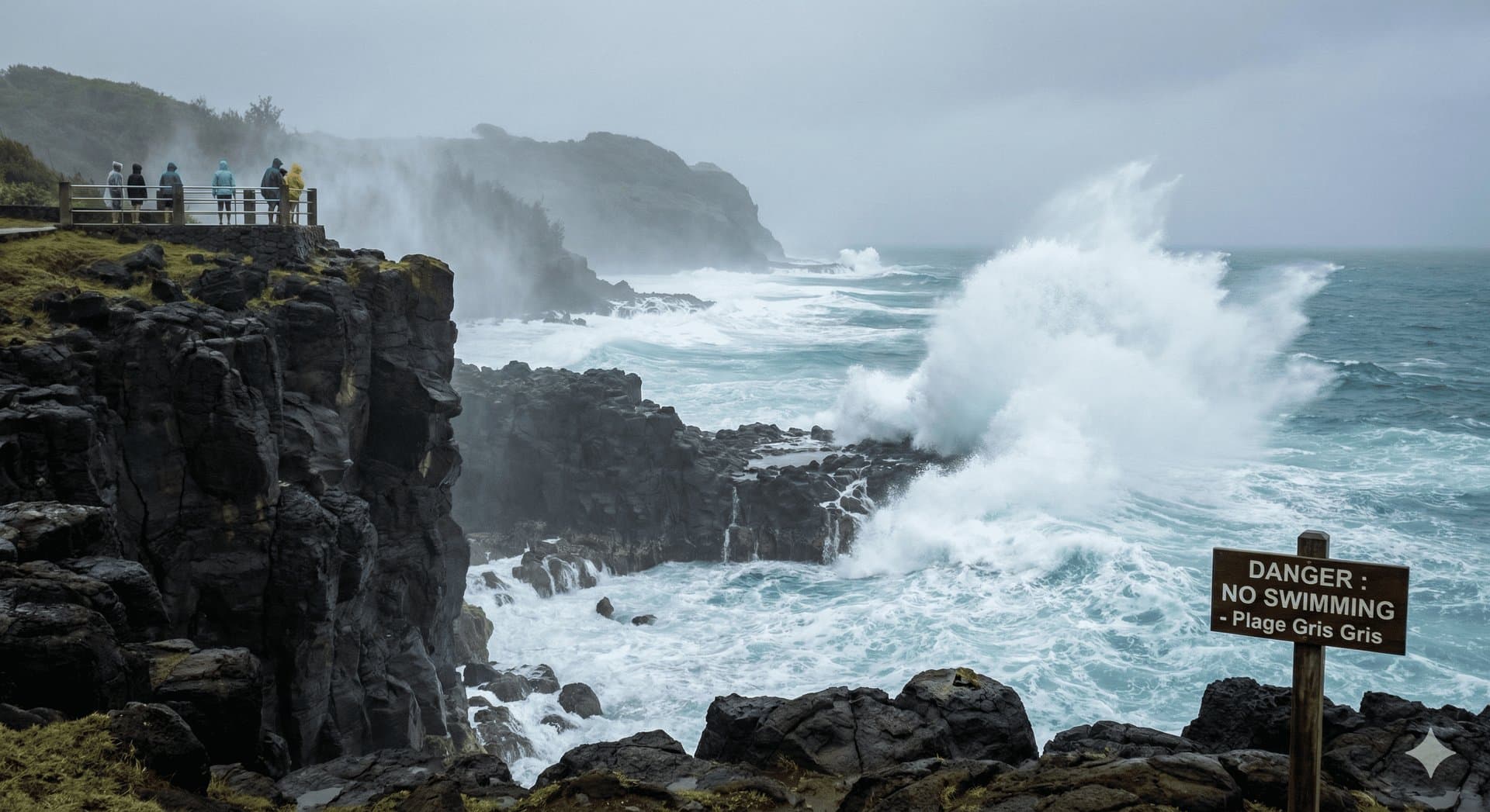 Falaises et vagues de la plage de Gris Gris